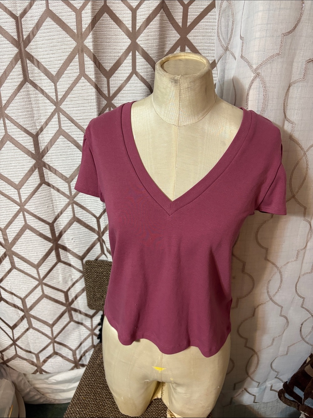 UpWest V-Neck Short Sleeve Top in Plum